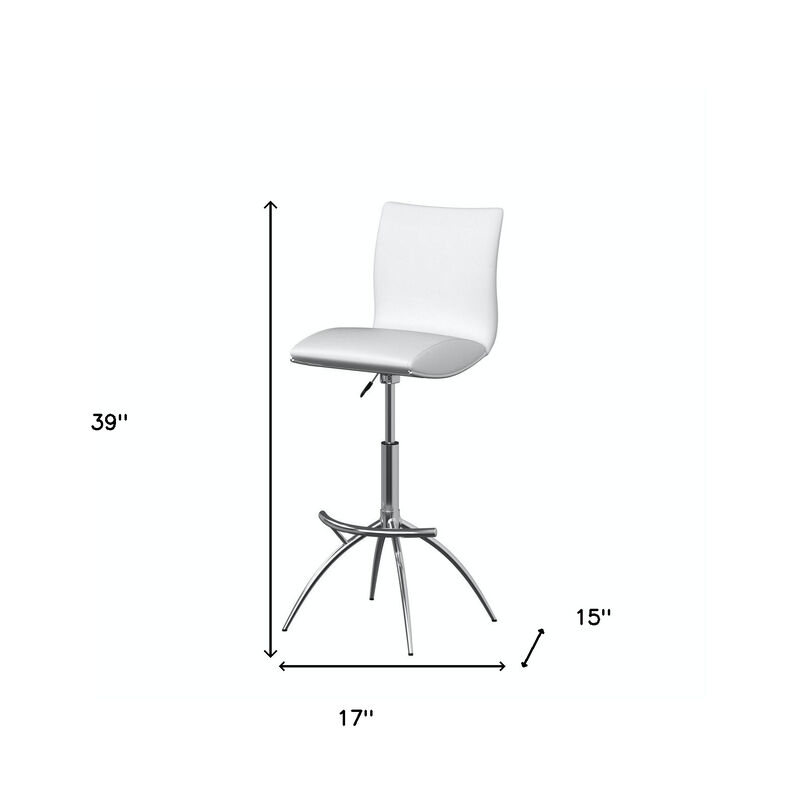 Hivvago Set of Two White and Silver Faux Leather and Metal Low Back Adjustable Height Bar Chairs