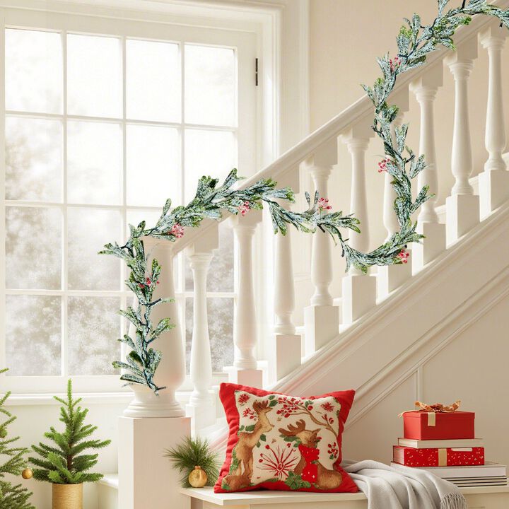 Prelit Christmas Garland with Greenery, Vines and Berries for Indoor Outdoor Use-Green