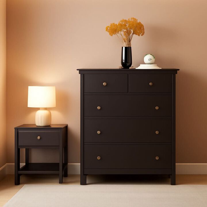 ShipItFurniture Dark Brown Modern 5-Drawer Chest of Drawers for Bedroom