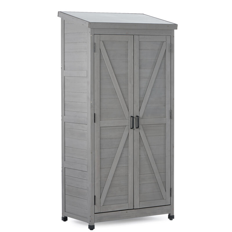 Outdoor Wood Storage Cabinet with Metal Top for Garden, Yard, or Patio image number 0