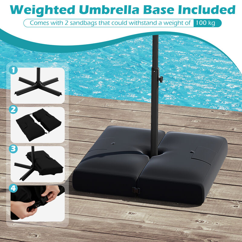 Solar Offset Umbrella with 32 LED Lights &ndash; Hanging Patio Shade with Base