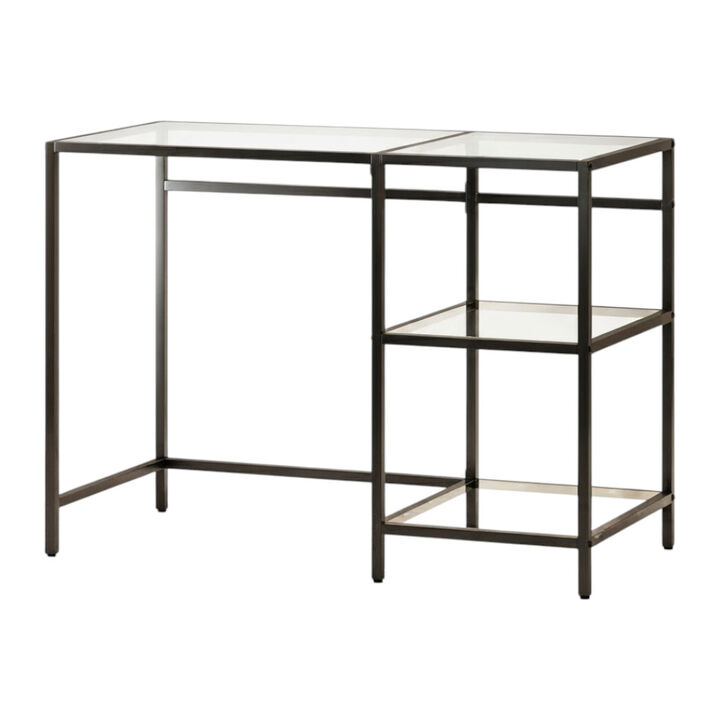 Modern Computer Desk with 2 Open Shelves and Metal Frame