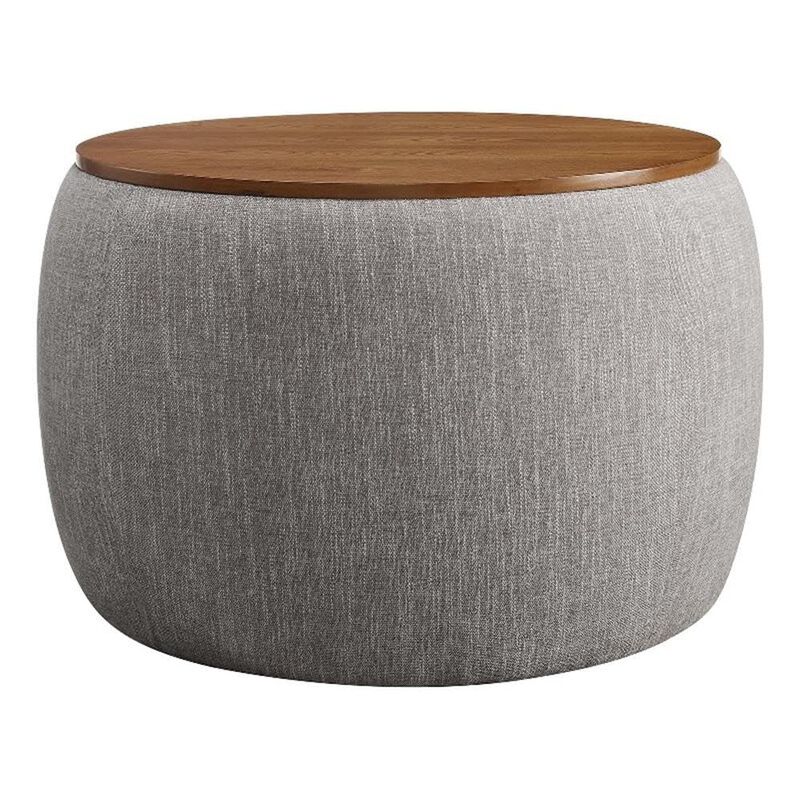 Modway Perla 26 Inch Round Storage Ottoman with Tray Lid in Heathered Weave Wheat -Heathered Fabric Ottoman - Versatile Footrest - Woven Coffee Table - Side Table - for Living Room image number 0