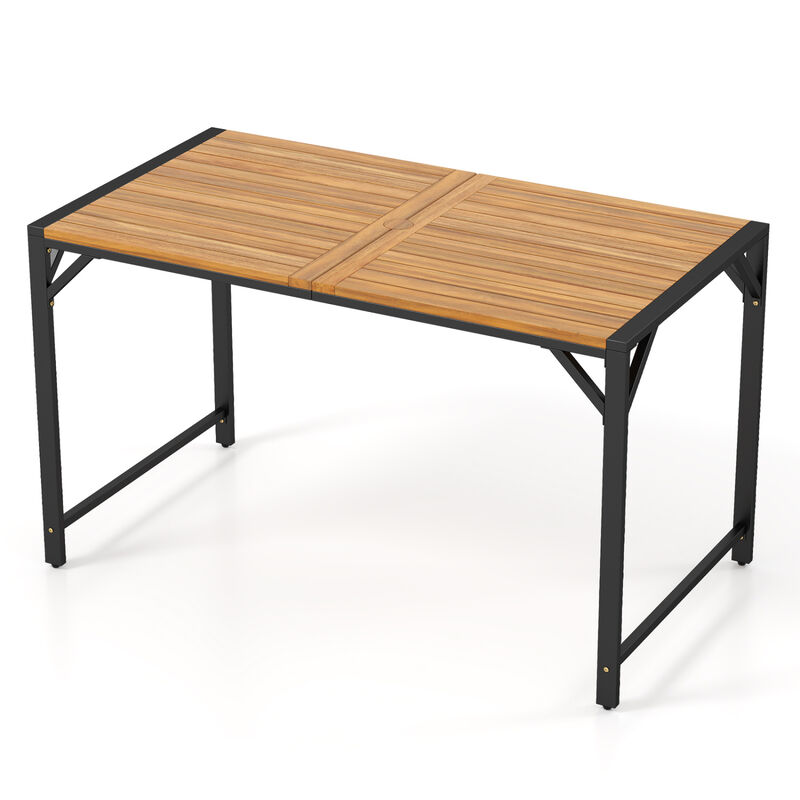 Acacia Wood Patio Dining Table with Umbrella Hole and Metal Support for Backyard-Natural image number 0