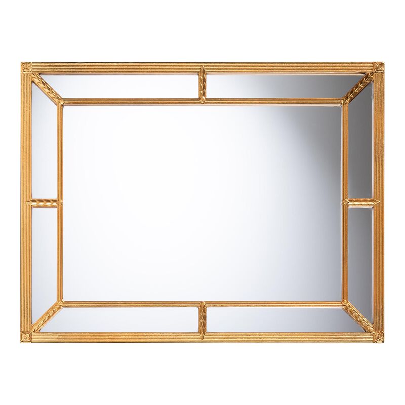 Baxton Studio Iskra Rectangular Mirror with Antique Goldleaf Frame - Modern Decorative Wall Accent for Living Room, Bedroom, or Entryway