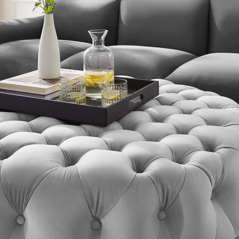 Amour Tufted Button Large Round Performance Velvet Ottoman image number 4