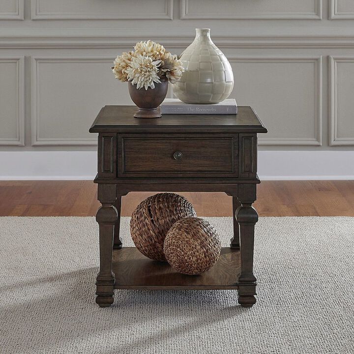 Liberty Furniture Providence Park Drawer End Table for Living Room - Chateau Brown