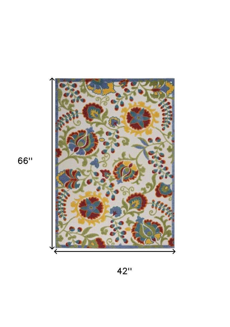 HomeRoots 4' X 6' Ivory Red Green Blue And Yellow Floral Indoor Outdoor Area Rug image number 6