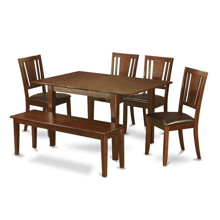 6-Pc Dining room set with bench- Table with 4 Dining Chairs and Bench