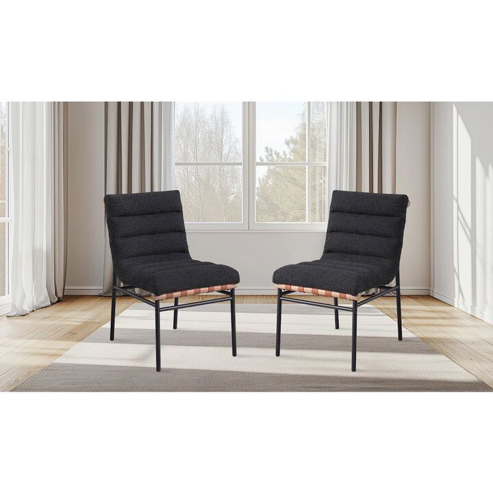 Lahni Black Boucle Fabric Set of 2 Dining Chair with Black Iron Legs