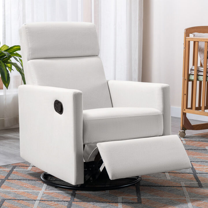 Modern Upholstered Rocker Nursery Chair Plush Seating Glider Swivel Recliner Chair, Beige