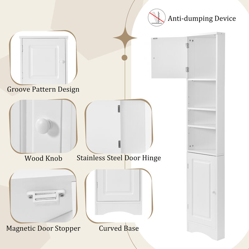 Whisen Multi-Functional Verticle Corner Cabinet, Tall Bathroom Storage Cabinet with Two Doors and Adjustable Shelves image number 7