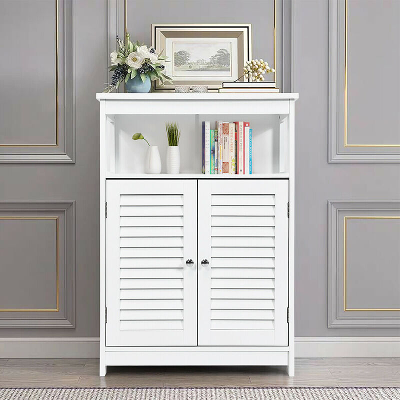 Costway Bathroom Storage Wood Floor Cabinet with Double Shutter Door White