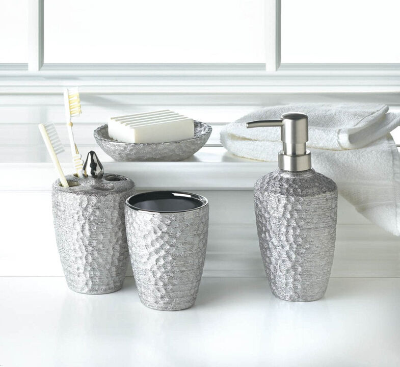 Actifo Hammered-Texture Silver Porcelain Bath Set