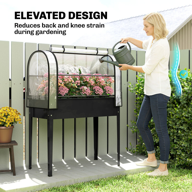 Hivvago Elevated Metal Garden Box with Flip-Up Cover and Drainage image number 6