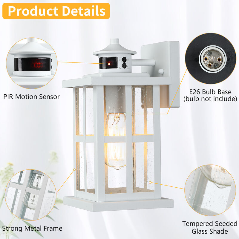 12 in.  Motion Sensor Outdoor Wall Lantern with Dusk-to-Dawn and Raindrop Glass image number 6