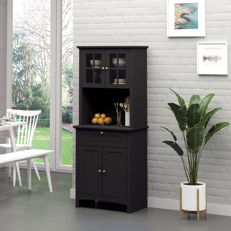 Hivvago Pantry Storage Cabinet with Hutch and Framed Glass Door image number 1