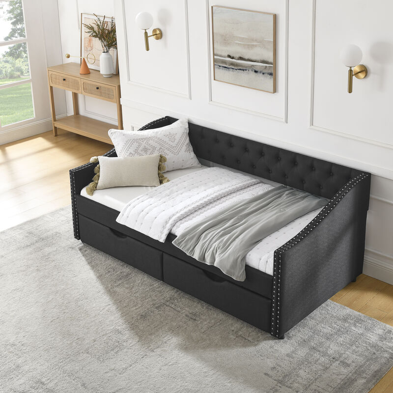 Nadcun Linen Upholstered 2 Storage Drawers Daybed image number 4