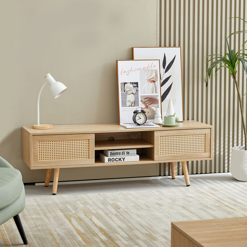 Streamdale Natural Rattan TV Cabinet with Sliding Doors