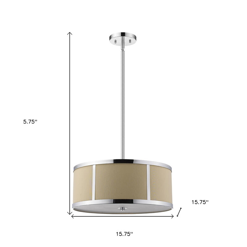 Hivvago Butler 2-Light Polished Chrome Pendant With Coarse Cream Linen Shade And Opal Acrylic Diffuser
