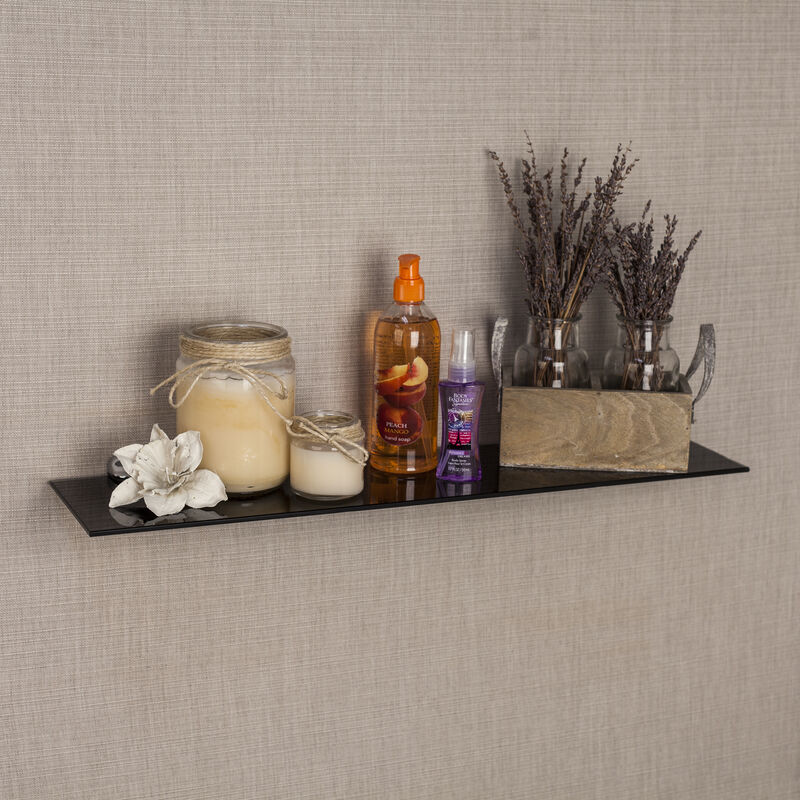 Glass Floating Shelf with Chrome Brackets 24 x 6"