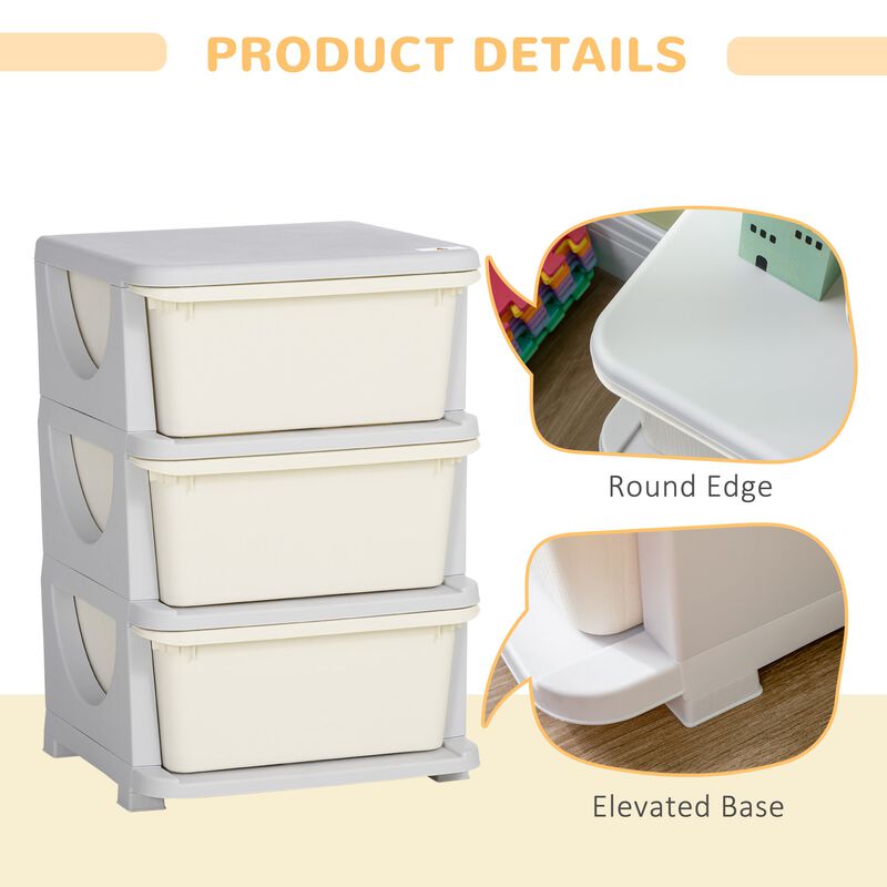 3 Tier Kids Storage Unit Dresser Tower with Drawers Chest Toy Organizer for Bedroom Nursery Kindergarten Living Room for Toddlers, Cream White image number 5