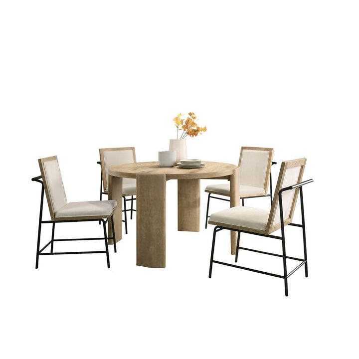 Bowny Dining Table Set with 4 Chairs, Round Top, Oak Brown Finish, Wood - Benzara