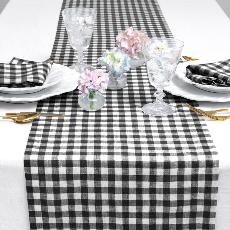 Solino Home 100% Pure Linen Table Runner - Gingham Check