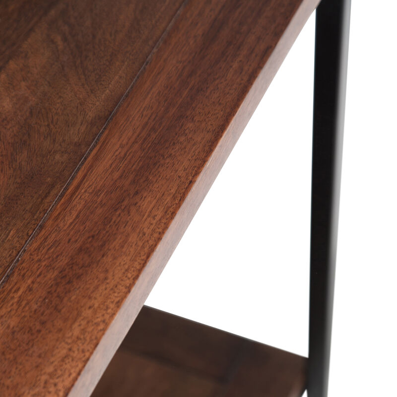 Skyler SOLID MANGO WOOD and Metal 54 inch Wide Industrial Console Sofa Table in Dark Cognac Brown