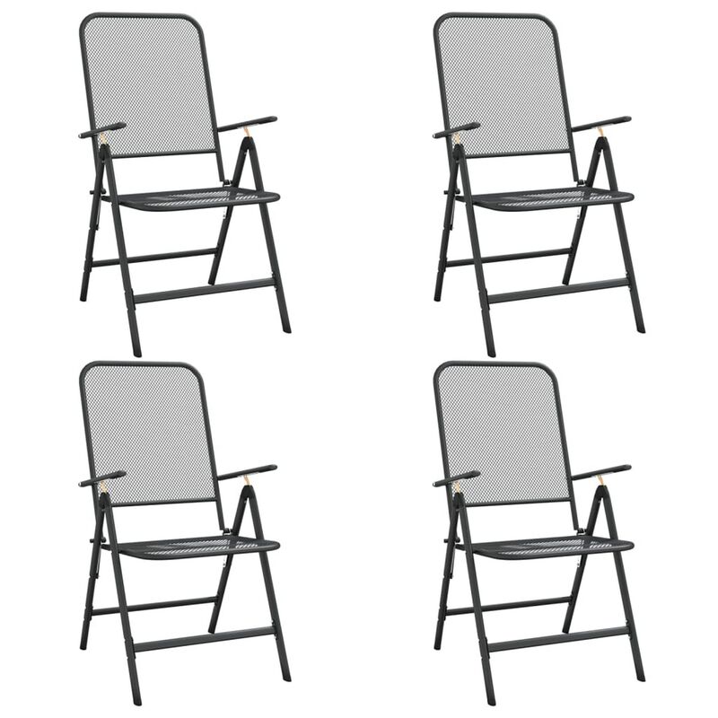 Troy 5pc Outdoor Foldable Dining Chair and Table Set, Mesh Gray Metal - Benzara