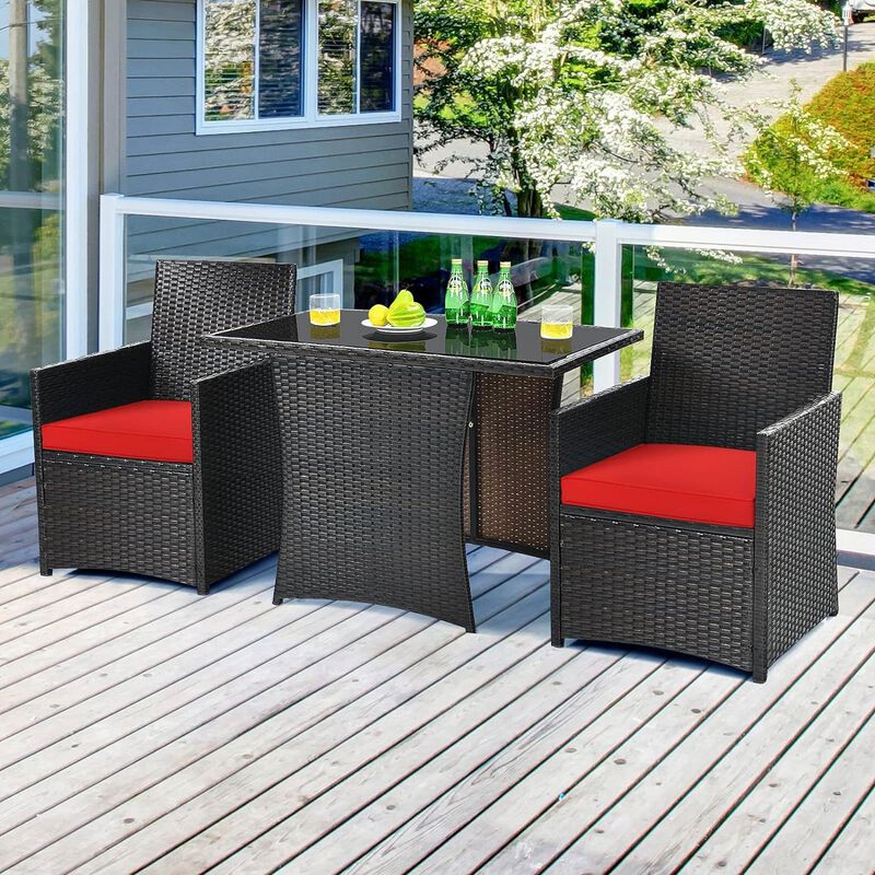 3-Piece Patio Furniture Outdoor Seating Set in PE Rattan with Cushions