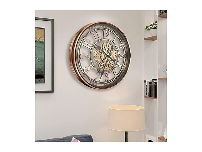 Real Moving Gears Metal Industrial Wall Clock 21 Inch Red Vintage image number 1