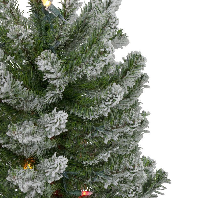 Set of 3 Pre-Lit Slim Flocked Alpine Artificial Christmas Trees 6' - Multicolor Lights image number 4