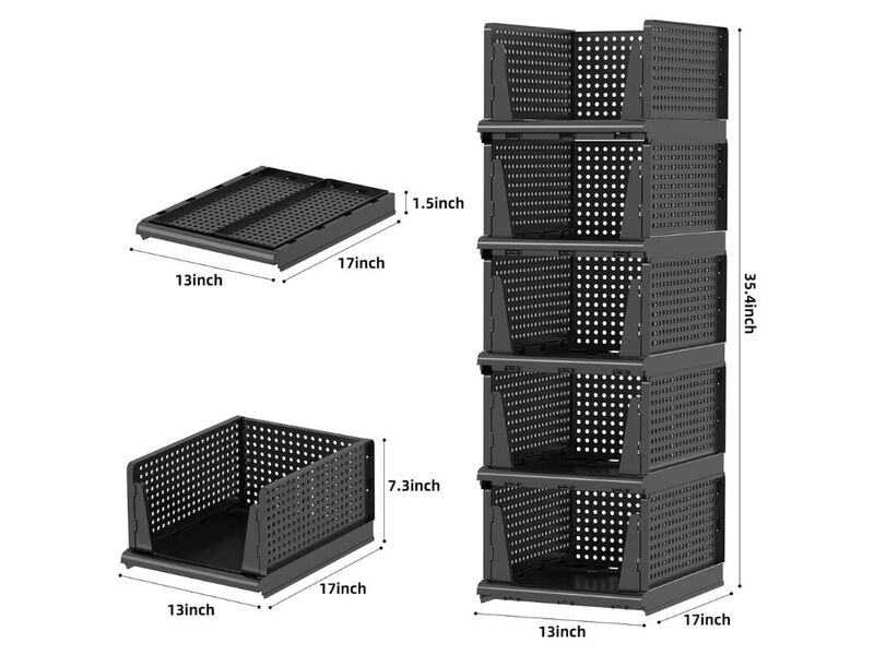 5-Pack Folding Closet Organizer | Stackable Plastic Storage Bins for Closet Shelves image number 2