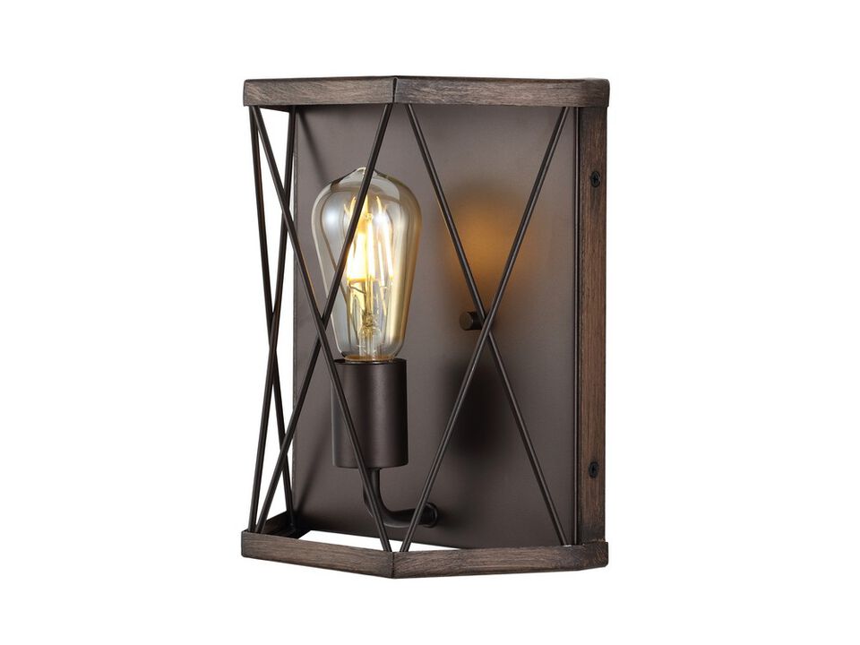 Liam 8.25" 1-Light Rustic Farmhouse Iron LED Sconce, Wood Finished/Oil Rubbed Bronze