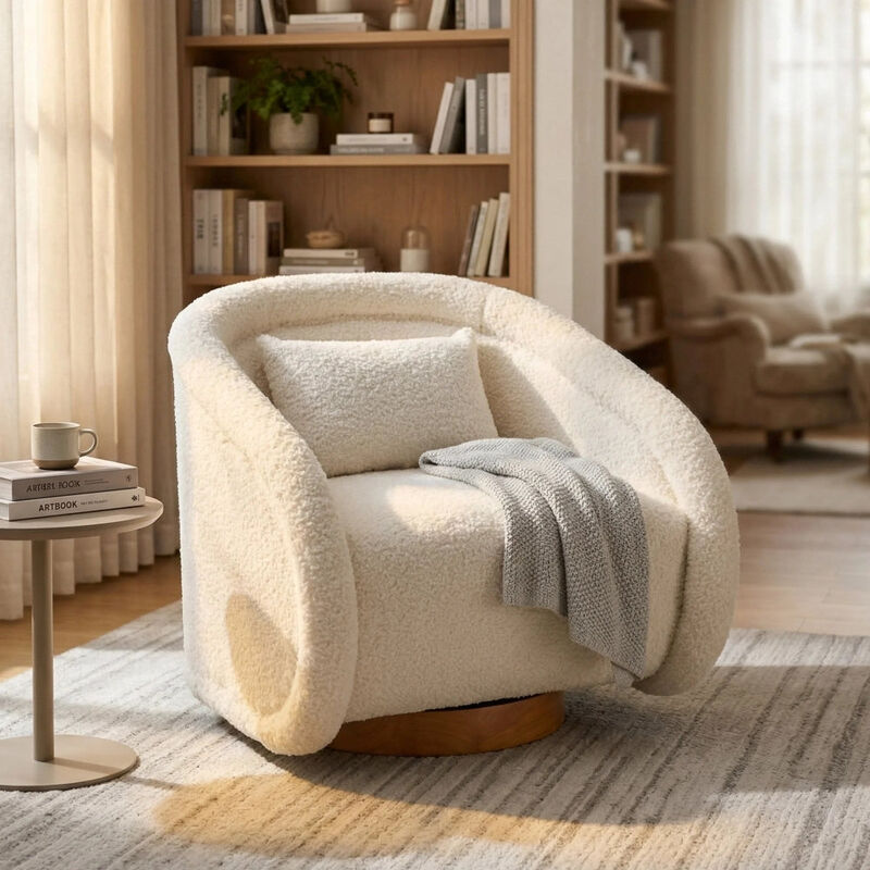 Envelor Modern Round Teddy Boucle 360&deg; Swivel Barrel Accent Chair image number 1