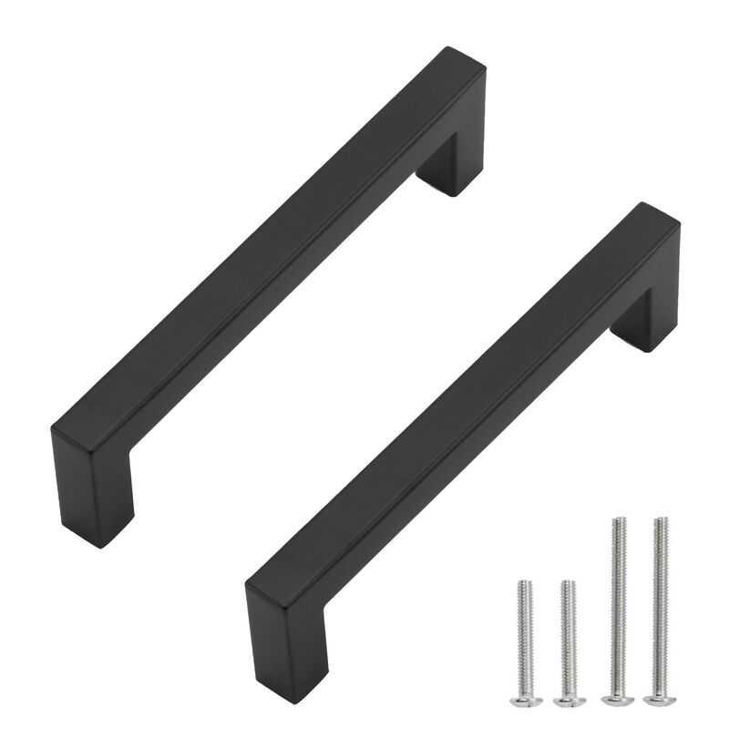 Redunest Cabinet Pulls Matte Black Cabinet Handles Square Drawer Pulls, 2 Pack 6-1/4 Inch Stainless Steel Kitchen Door Cupboard