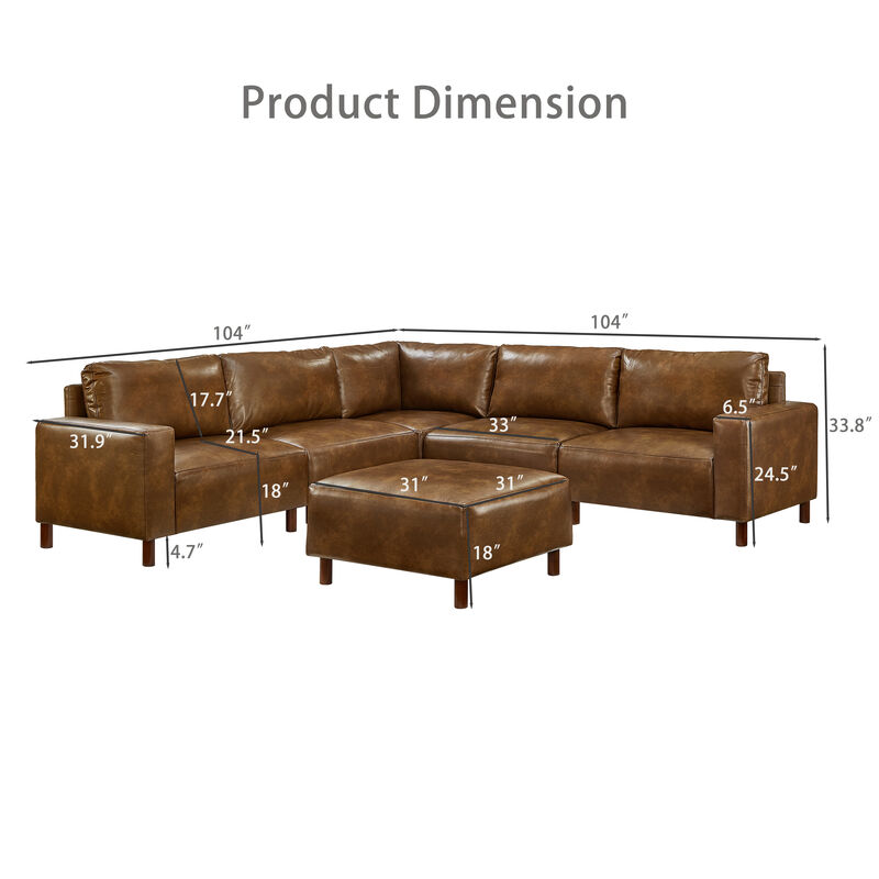 Resgok Mid‑Century Modern Breathable Faux‑Leather Sectional Sofa image number 7