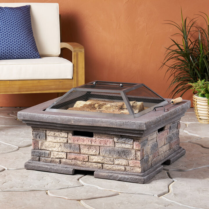 Christopher Knight Home Neosho Outdoor Lightweight Concrete Wood Burning Square Fire Pit