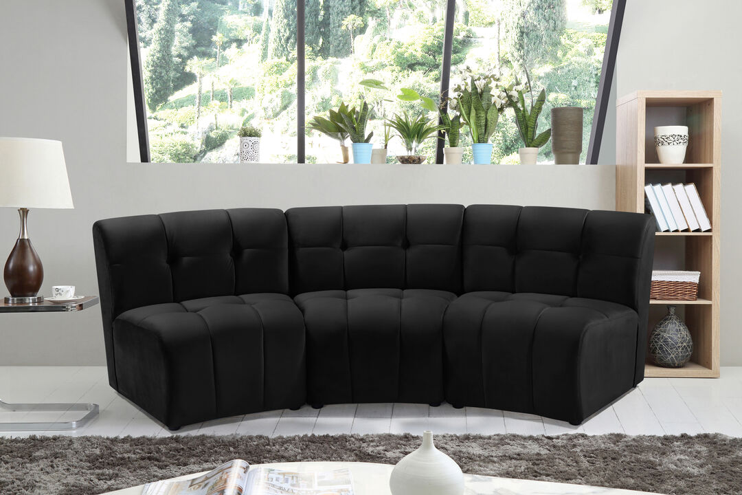 Meridian Furniture Limitless Black Velvet 3pc. Modular Sectional