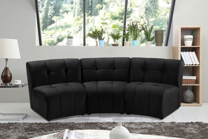 Meridian Furniture Limitless Black Velvet 3pc. Modular Sectional image number 1