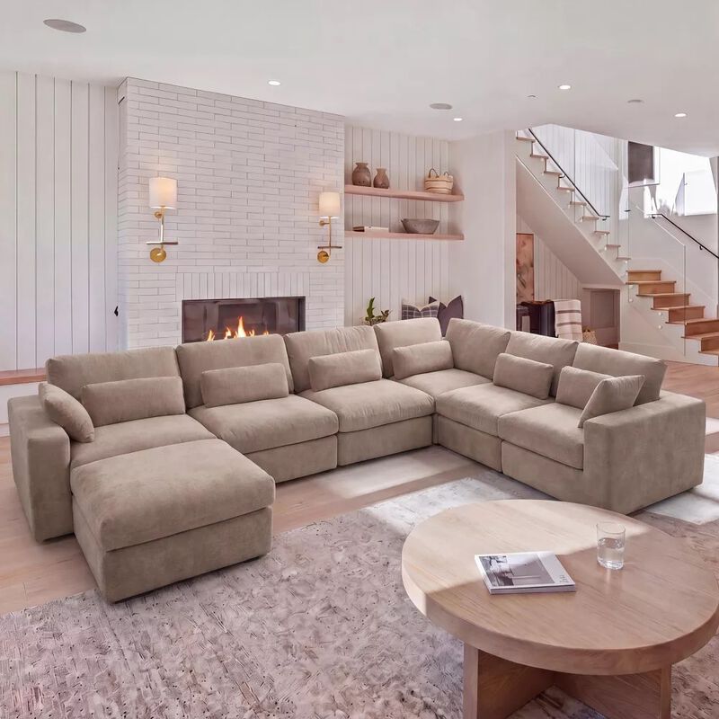 Vipbear 160" Oversized Modular 7-Seat V-Shaped Sectional Sofa with Movable Ottoman Boneless Couch image number 9