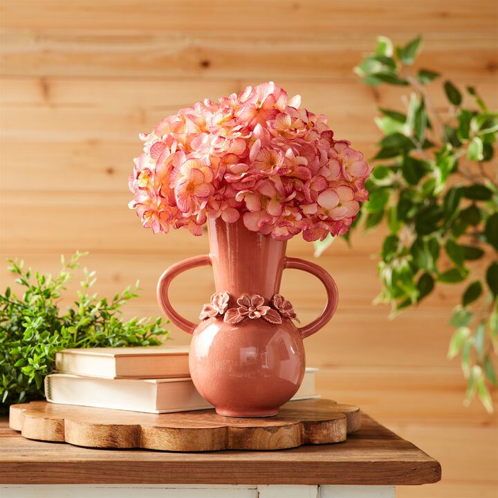 Set of 2 Decorative Stoneware Vases with Floral Motif for Modern or Rustic Decor