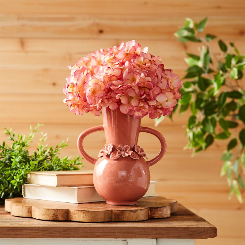 Set of 2 Decorative Stoneware Vases with Floral Motif for Modern or Rustic Decor