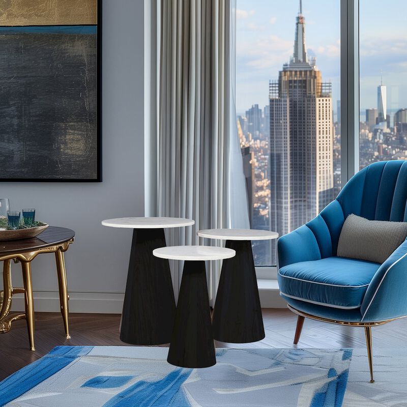 Jofran Nolan Marble Top Three Pack Solid Wood Accent Table Set