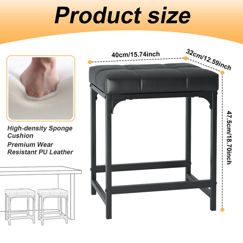 2 Pack Bar Stools, PU Leather Upholstered Breakfast Stools, Easy Assembly, Suitable for Kitchen, Bar, Dining Room, Entryway, Makeup Stool
