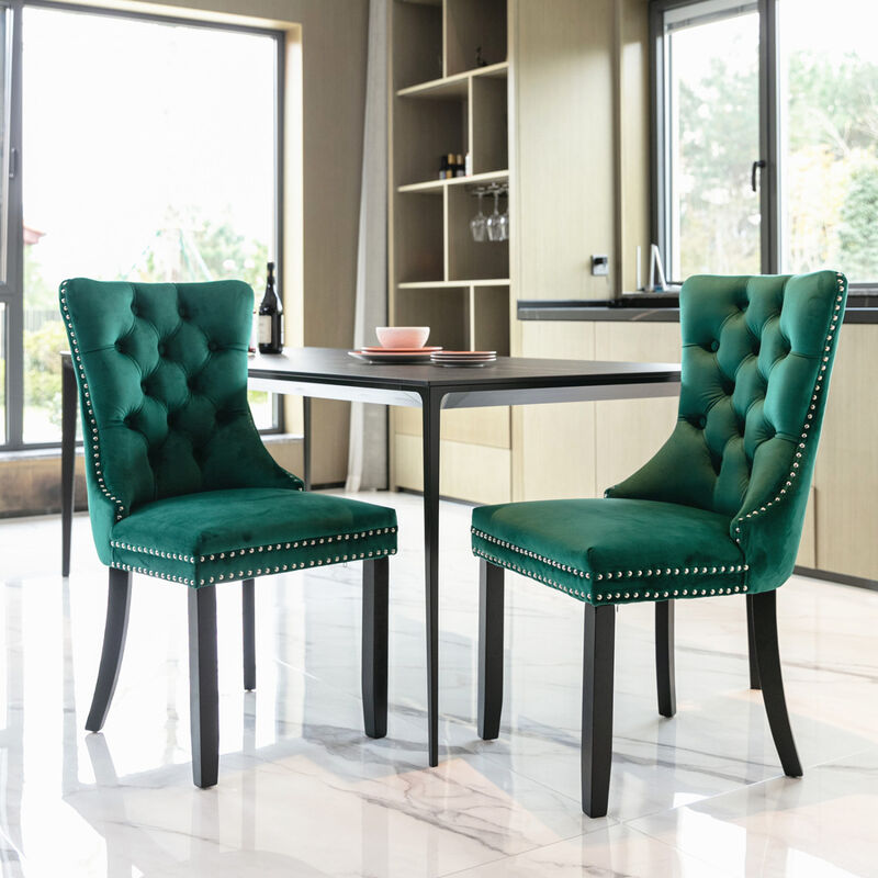 Streamdale Contemporary Green Velvet Dining Chair Set image number 8
