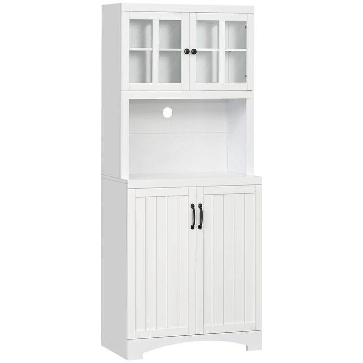 Accent Kitchen Buffet and Hutch Wooden Storage Cabinet with Glass Framed Door, and Microwave Space, White