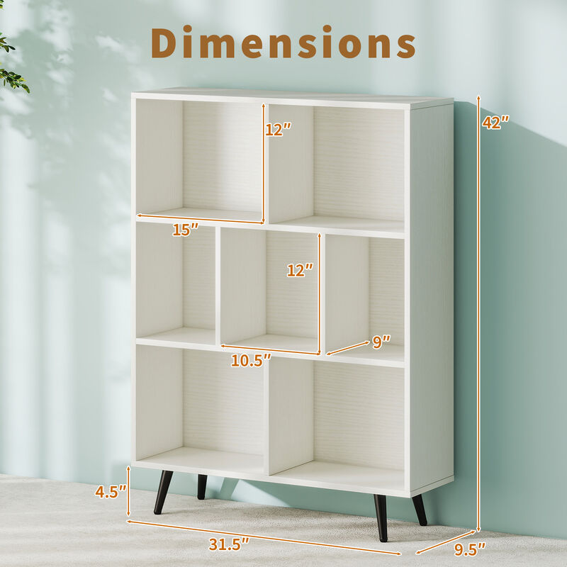 7-Cube Organizer Shelf with 5 Tapered Metal Legs, Ideal for Living Room or Study