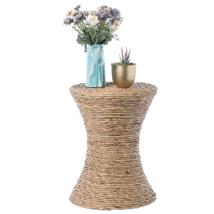 Decorative Round Wicker Side Table Hourglass Shape
